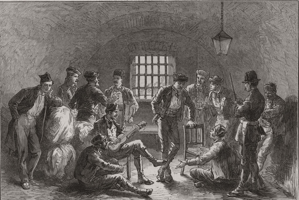 SPAIN CIVIL WAR. Carlist prisoners in the Moorish prison of the Alhambra 1873