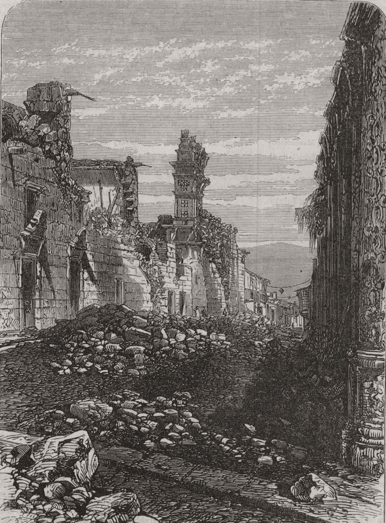 PERU. Peru Earthquake 1868. Street of the Church de San Juan de Dios 1868