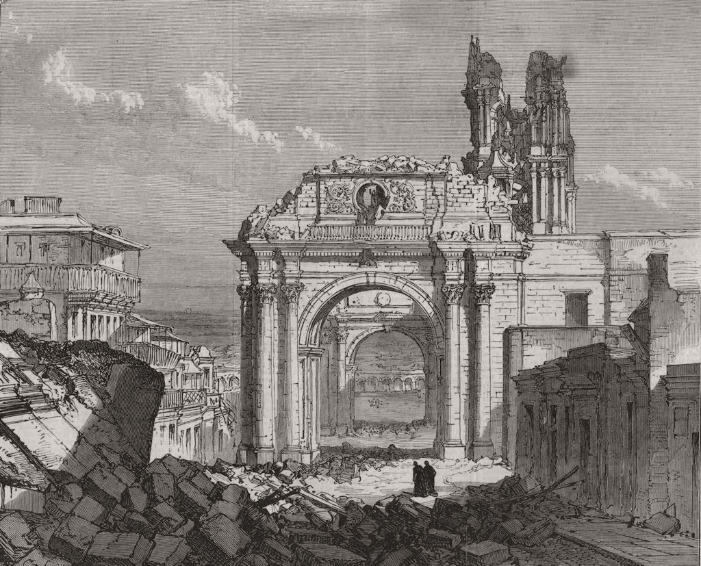 PERU. Peru Earthquake 1868. Ruins of the Cathedral of Arequipa 1868 old print