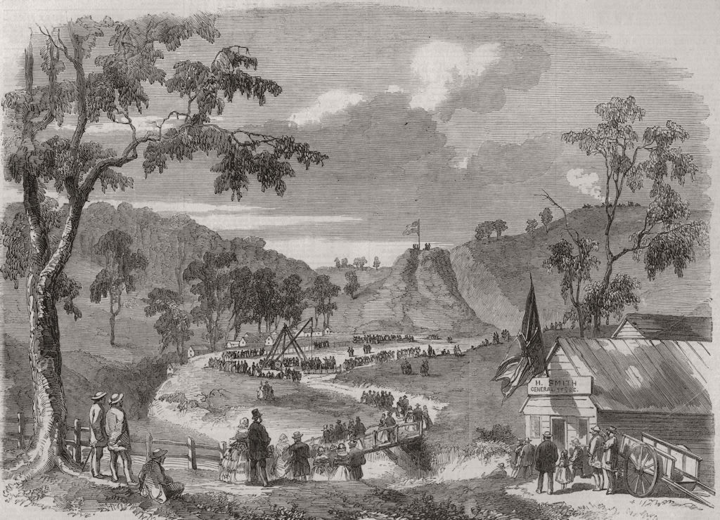 Associate Product AUSTRALIA. Victoria railways. Laying Jackson's Creek viaduct keystone 1859