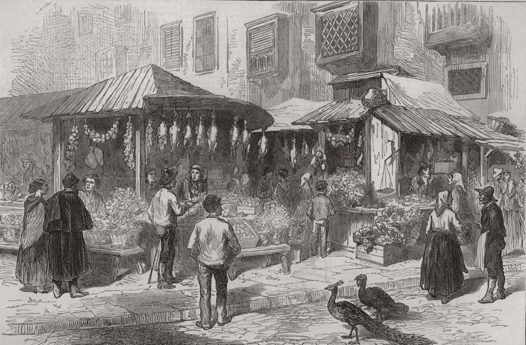 SPAIN. Old Market-Place of San Miguel 1873 antique vintage print picture