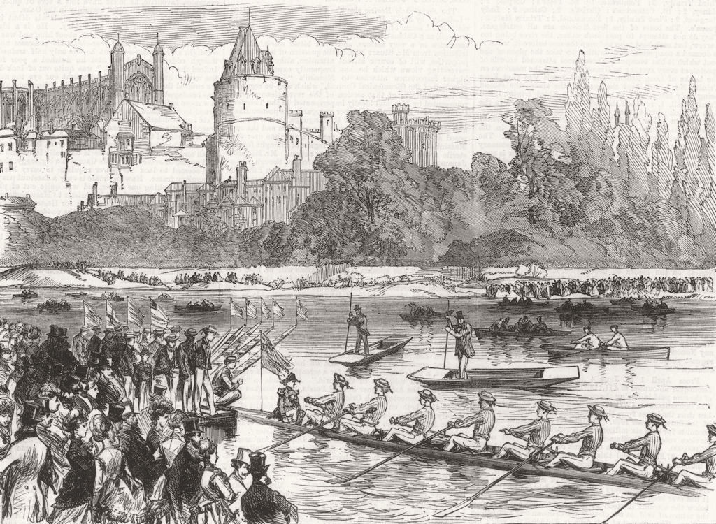 ETON. The boats leaving the Brocas for Surly Hall 1870 old antique print