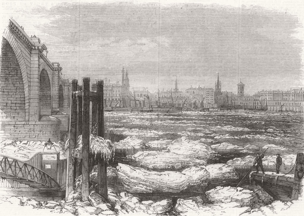LONDON. Ice in the Thames at London Bridge 1870 old antique print picture