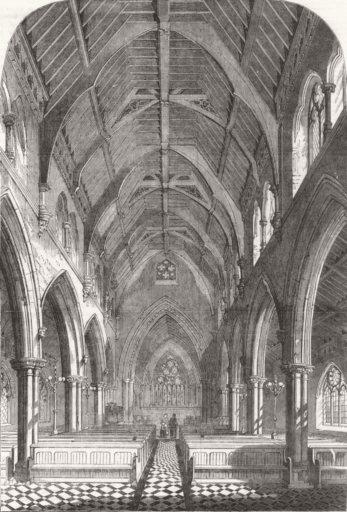 Associate Product BEDFORDSHIRE. New Church of St. Matthew, Bedford New Town 1856 old print