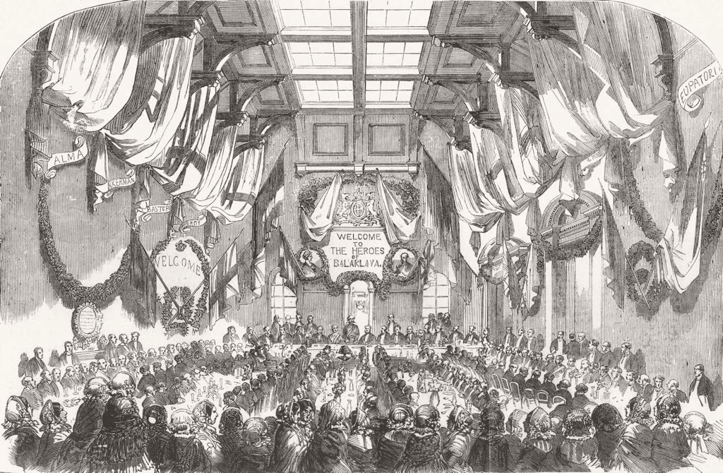 LEEDS. Banquet for the Earl Of Cardigan, in the Stock Exchange 1856 old print