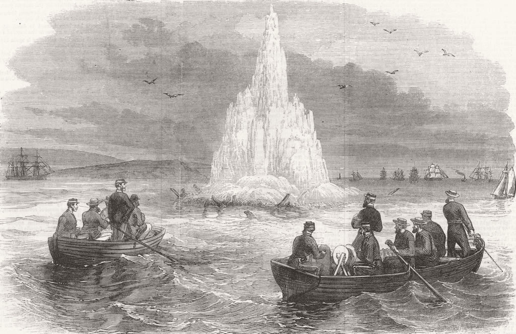 BRISTOL CHANNEL. Blowing up of the wreck of the Golden Fleece 1870 print