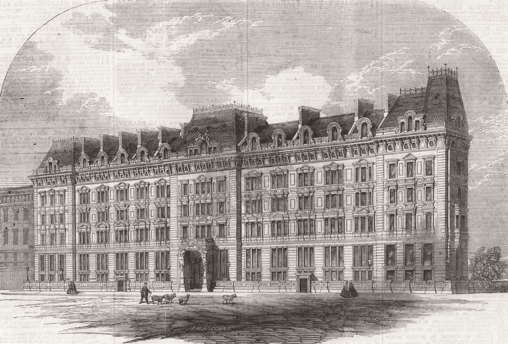 LONDON. Westminster Palace Hotel 1860 old antique vintage print picture