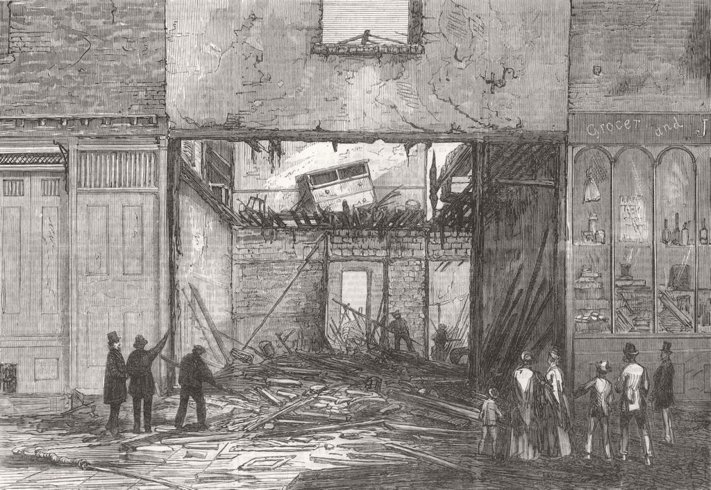 Associate Product BAYSWATER. Scene of the fire and explosion. London 1869 old antique print