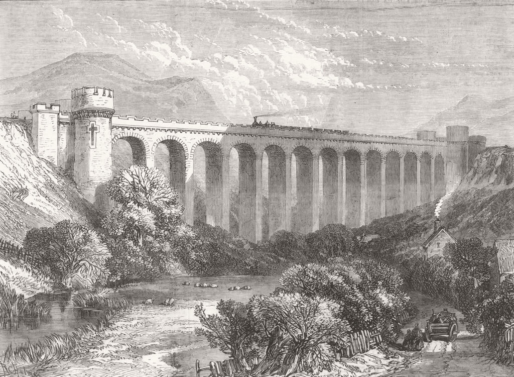 WALES. The Knucklass Viaduct, Central Wales Railway 1865 old antique print