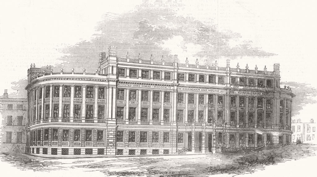 BIRMINGHAM. The Midland Institute. Warwickshire 1855 old antique print picture