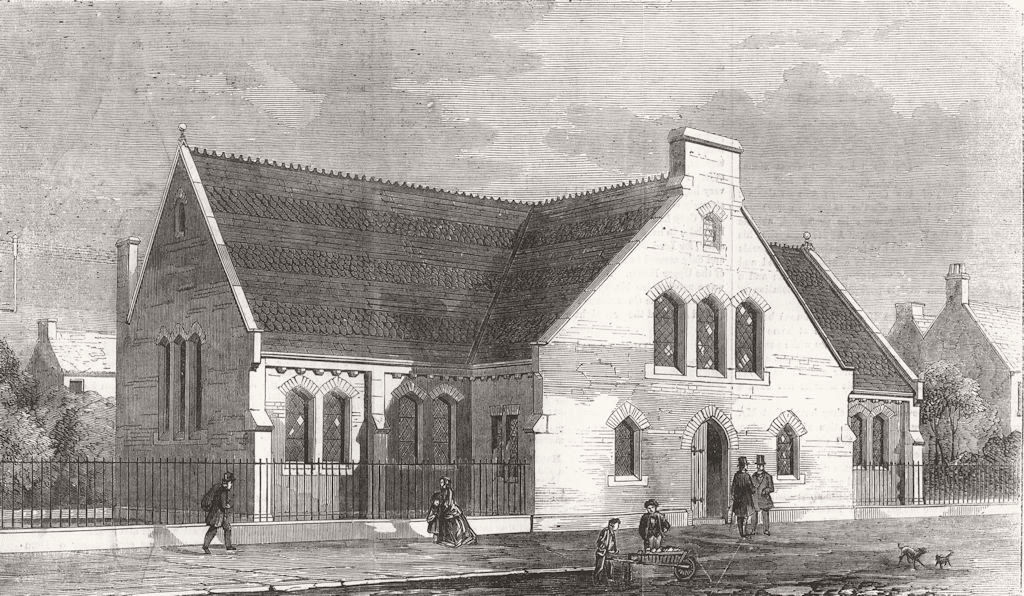 LONDON. New School-Church of St. Peter's Stepney 1857 old antique print