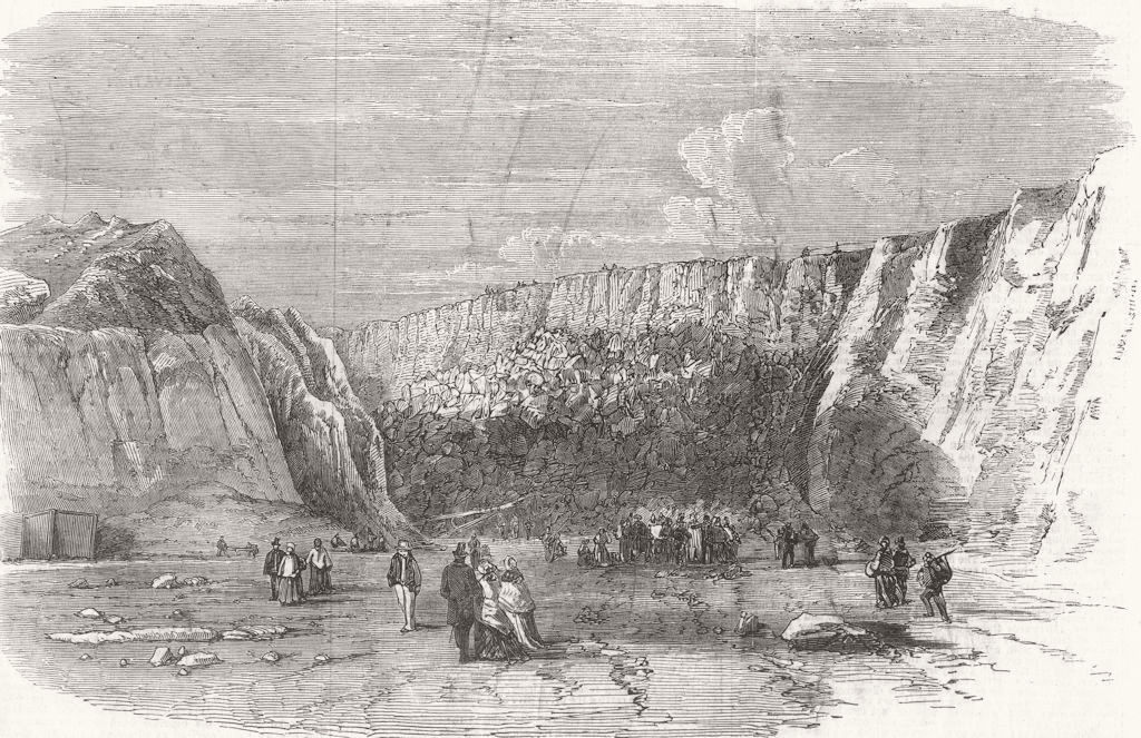 WALES. Holyhead harbour works-view of the mountain after blasting 1857 print