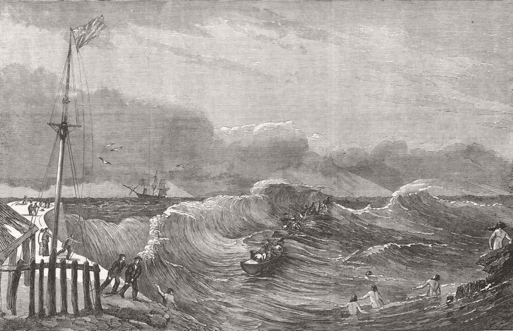 Associate Product NORFOLK ISLAND. Perilous state of the Maeander's boat at the Bar. Pacific 1856