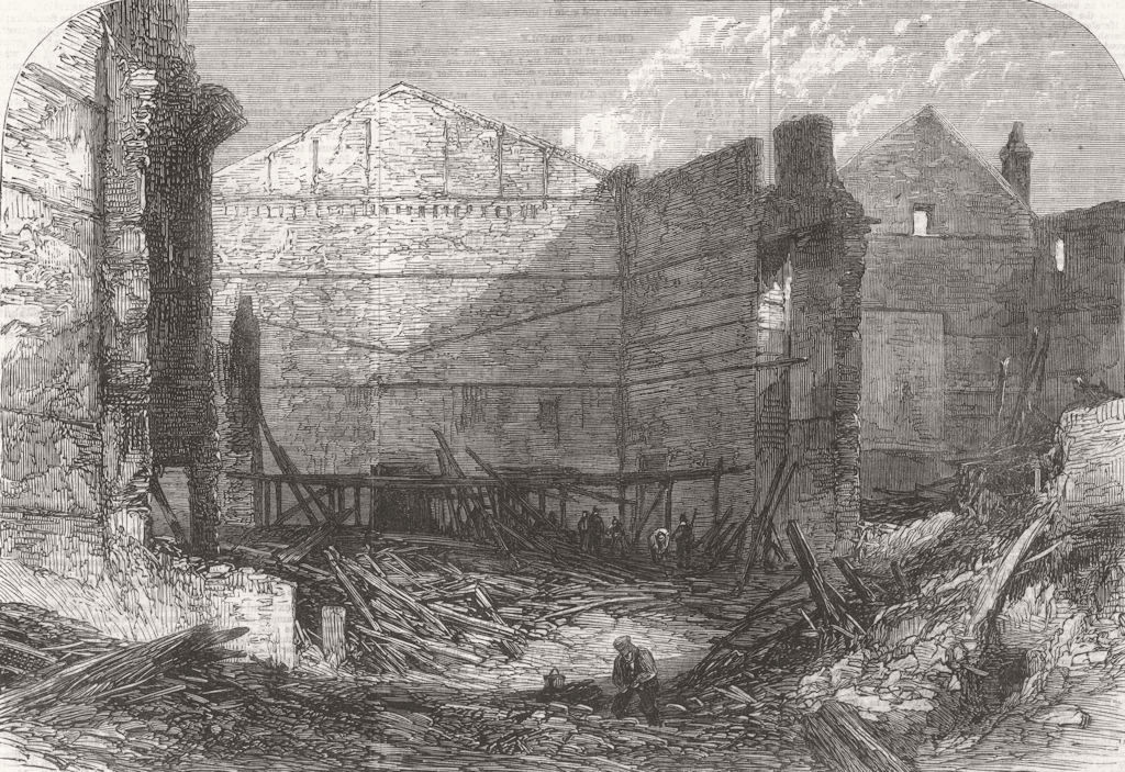 Associate Product LONDON. Ruins of the Standard Theatre, Shoreditch, destroyed by fire 1866