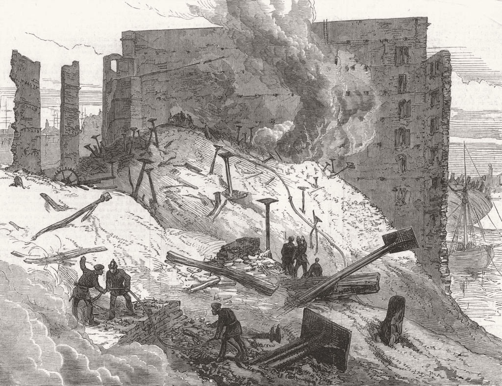 Associate Product LONDON. The great fire at Rotherhithe 1871 old antique vintage print picture