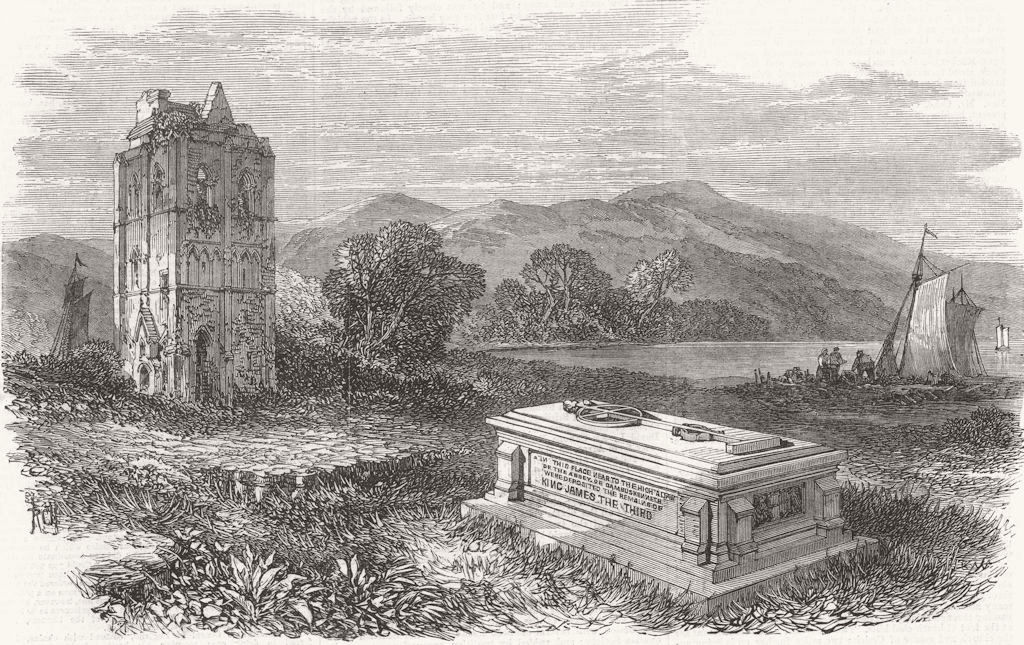 SCOTLAND. Cambuskenneth Abbey, near Stirling, and tomb of James III 1866 print
