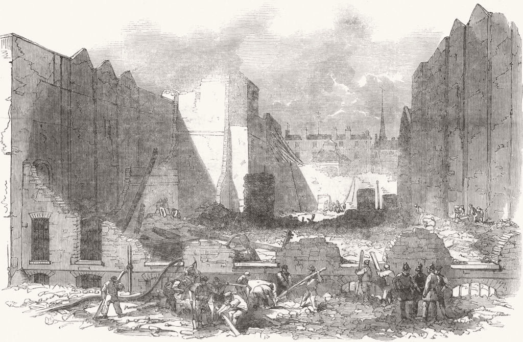 LONDON. Ruins of the great fire in Mark Lane, sketched from Seething Lane 1850