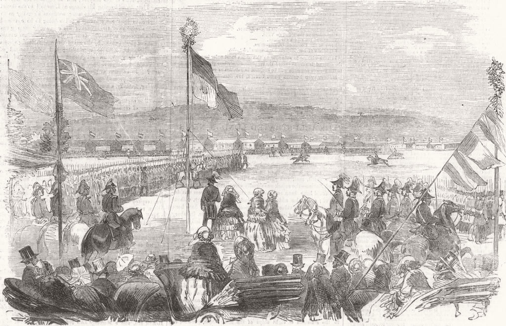 SHORNCLIFFE. Review of the Foreign Legion by Her Majesty. London 1855 print