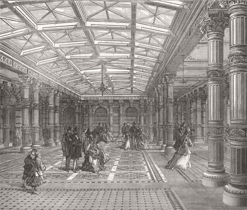Entrance hall to the Brighton Aquarium, Sussex 1872 old antique print picture