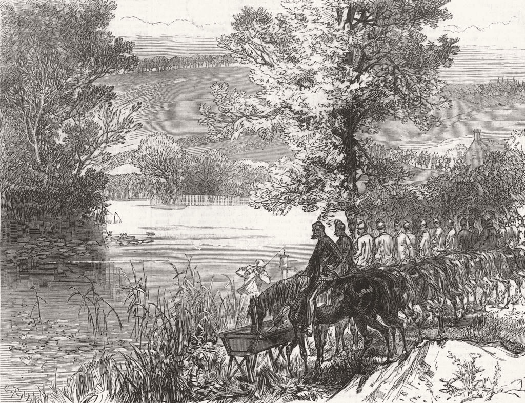 Associate Product WITLEY. Cavalry watering horses at the river Stour. Worcestershire 1872 print