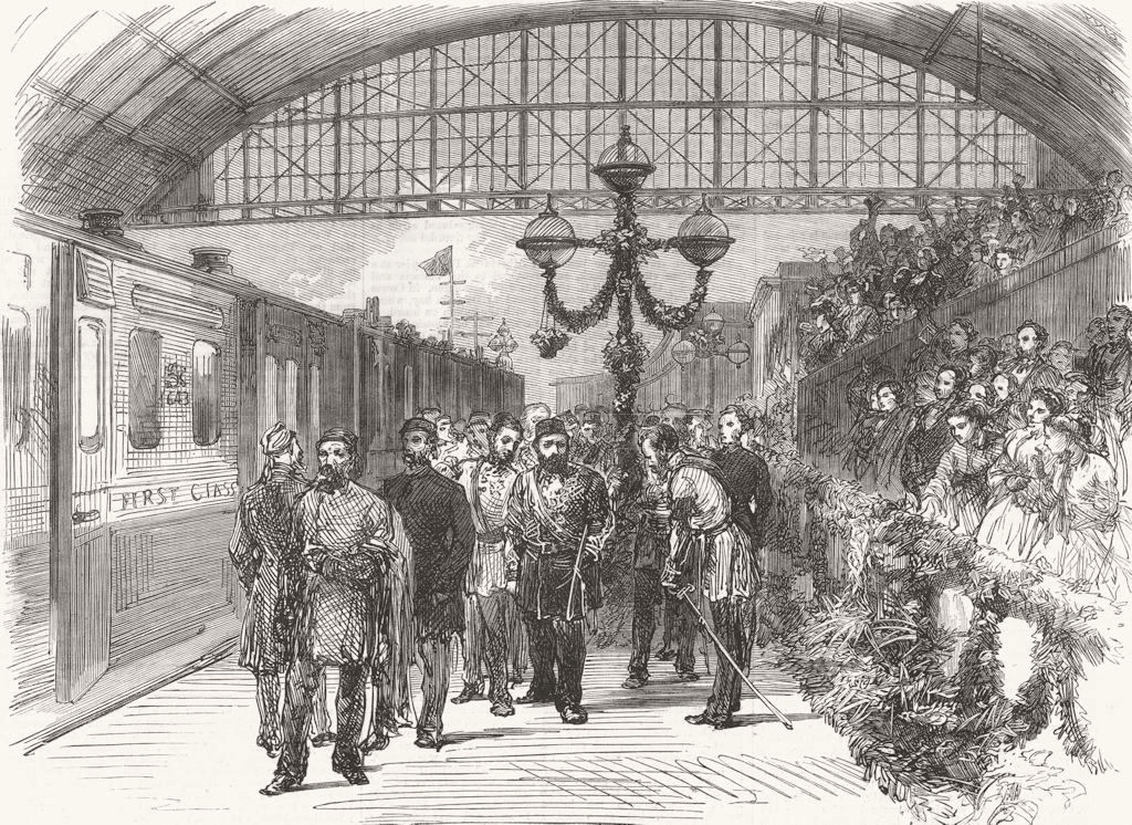 LONDON. Arrival of the Sultan at Charing-Cross station 1867 old antique print