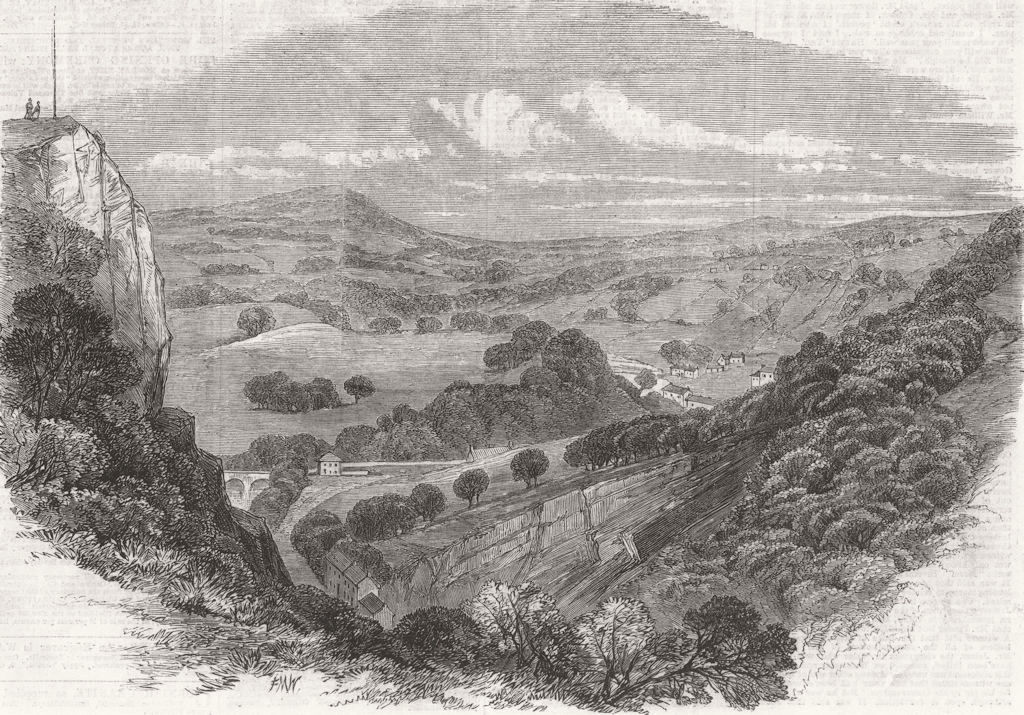 Associate Product DERBYSHIRE. Matlock Bath, from High Tor 1866 old antique vintage print picture