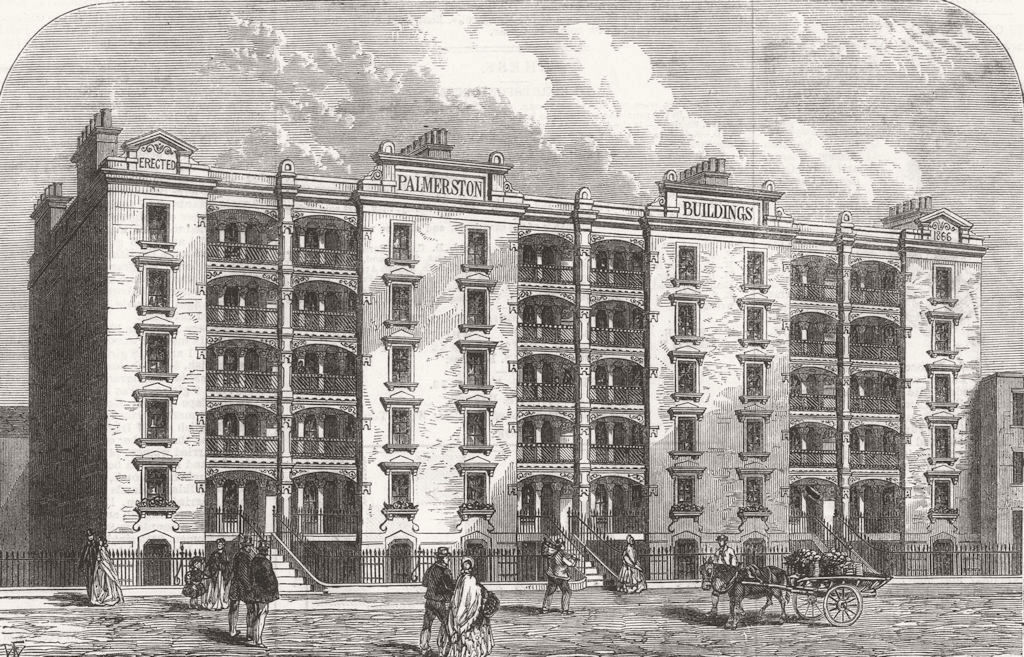 Associate Product LONDON. Darwin Buildings, City Garden-Row, City-Road 1866 old antique print