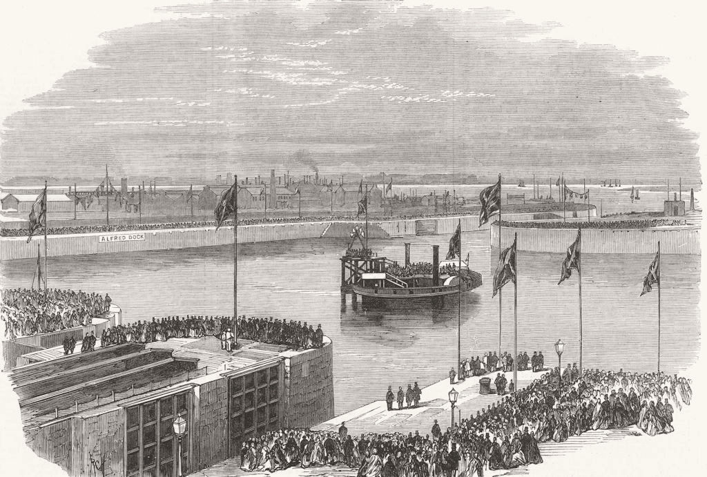 Associate Product BIRKENHEAD. Duke Of Edinburgh opening the Great Northern Docks 1866 old print
