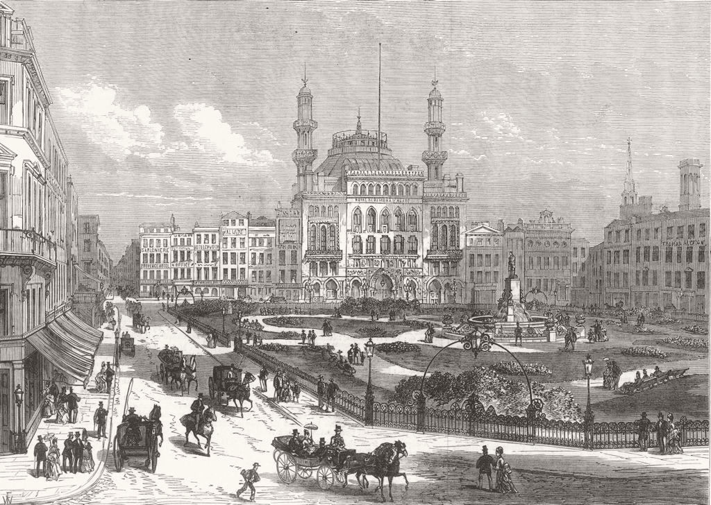 Associate Product LONDON. New garden in Leicester Square 1874 old antique vintage print picture