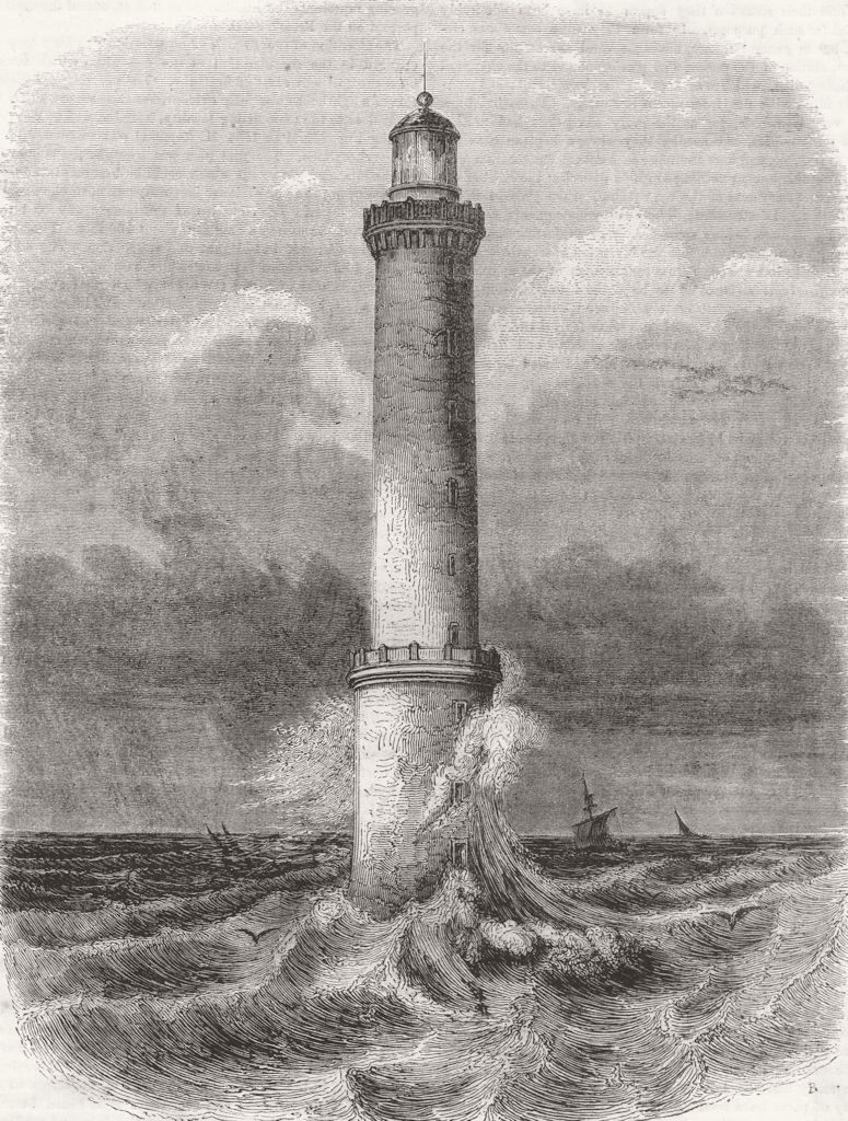FRANCE. Lighthouse of Bréhat, Coast of Bretagne c1852 old antique print