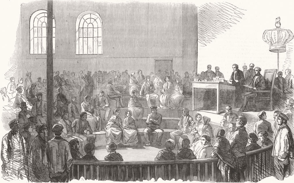 LANCASHIRE. Payment of operatives, in the Temperance Hall, Preston 1853 print