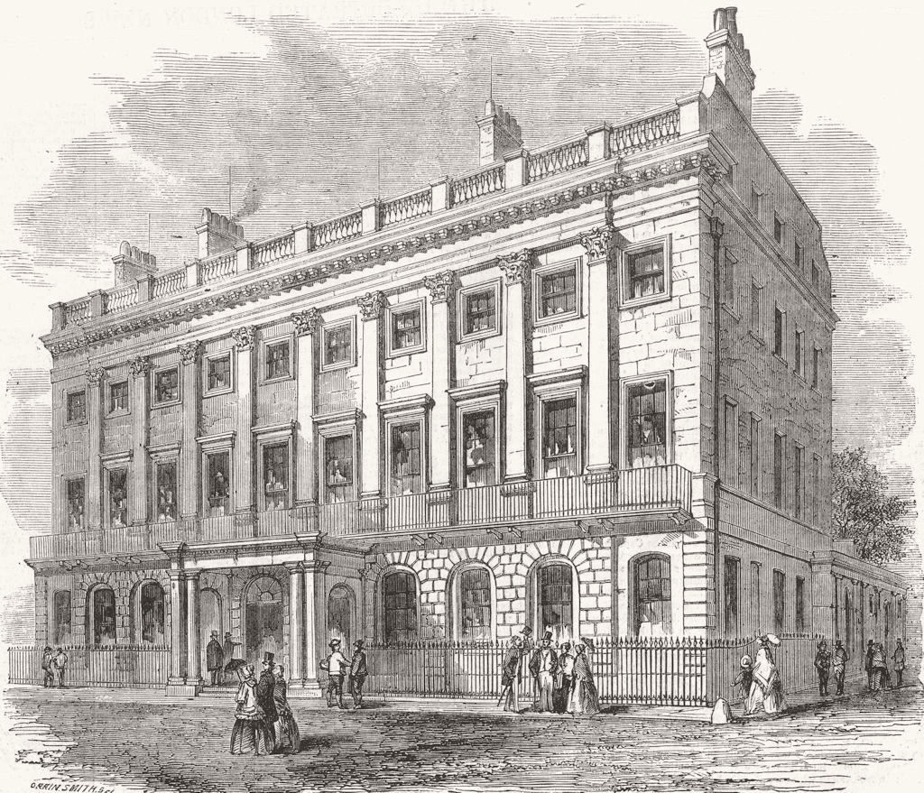 LONDON. West-End branch Bank of England (Uxbridge House)  c1855 old print