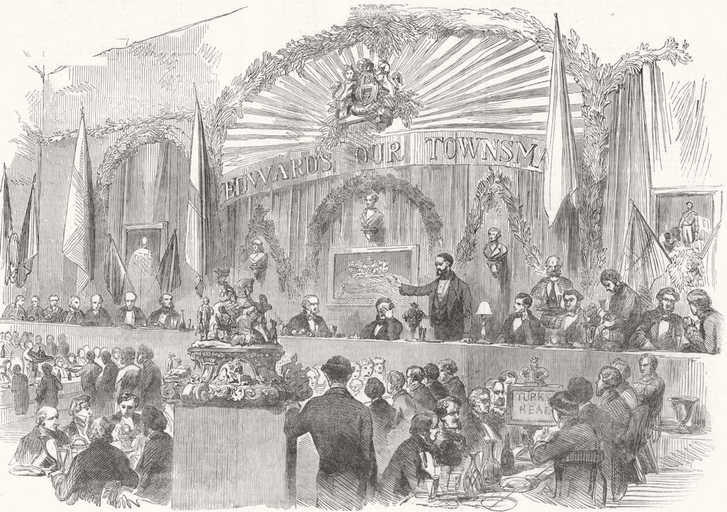 HALIFAX. pub. dinner Henry Edwards Esq, Riding-School. Yorks 1853 old print