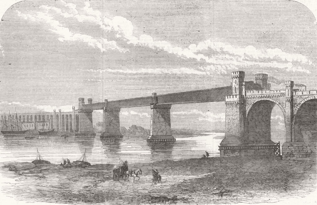 RUNCORN. Railway Bridge and Viaduct. Cheshire 1869 old antique print picture