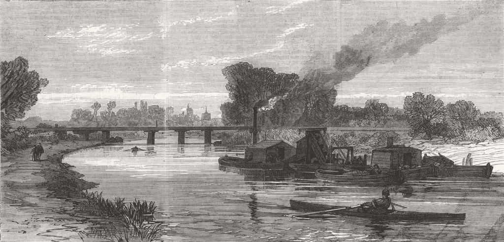 Associate Product CAMBRIDGESHIRE. The Cam River Improvements. Dredging near Cambridge 1869 print