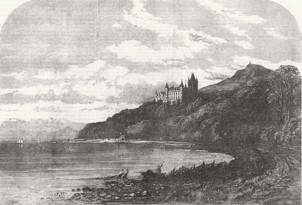 SCOTLAND. Dunrobin Castle, from the East 1855 old antique print picture