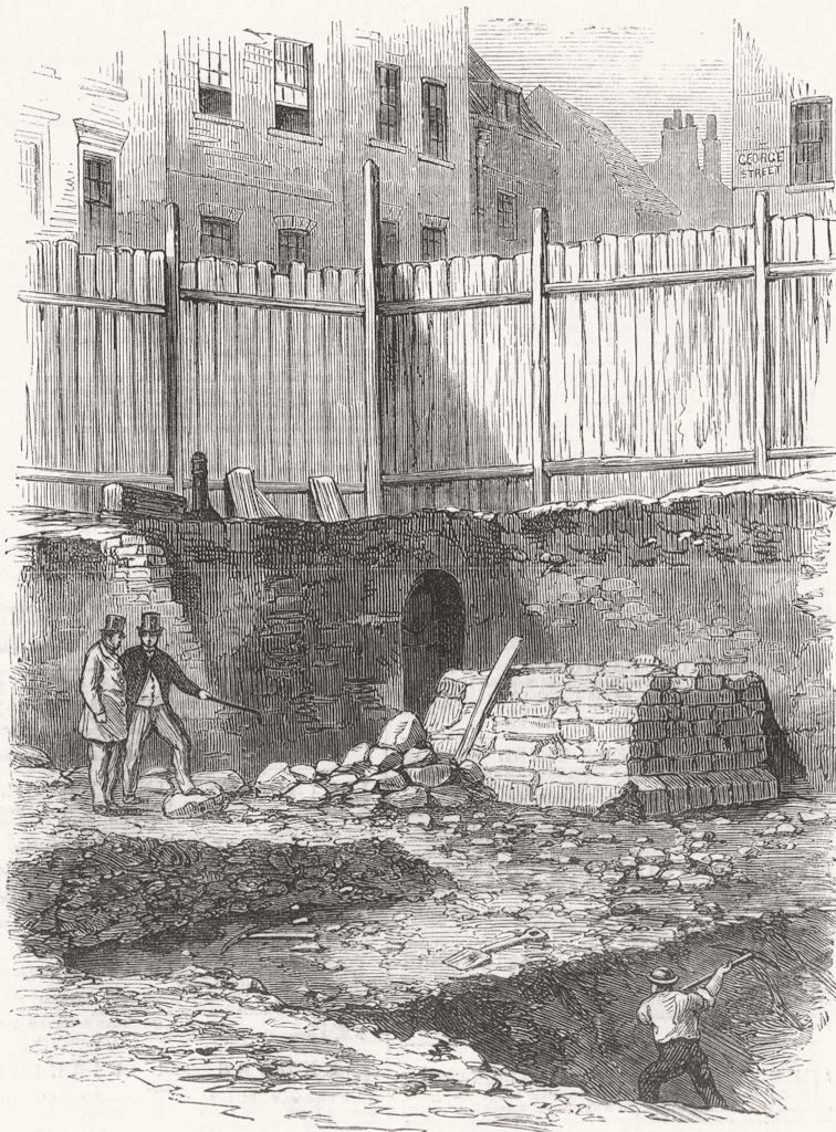 Associate Product ALDGATE. Remains of London Wall, just discovered in Jewry-Street. London 1865