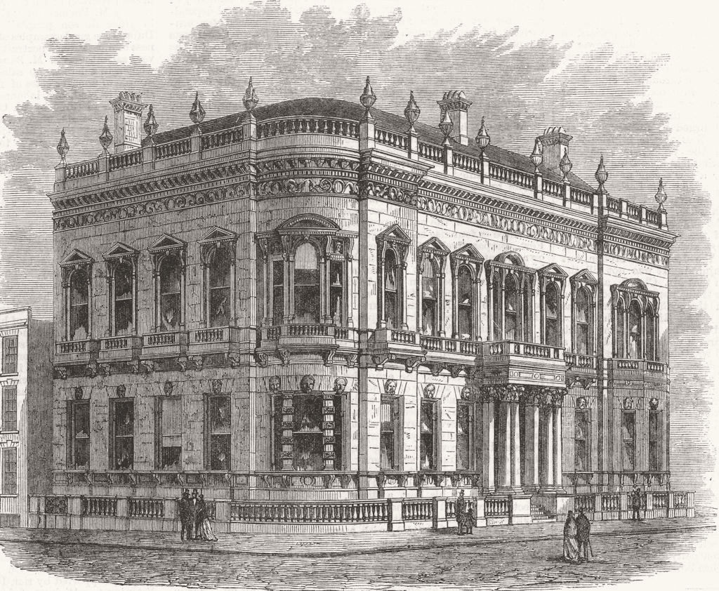 BIRMINGHAM. The Union Club-house 1869 old antique vintage print picture