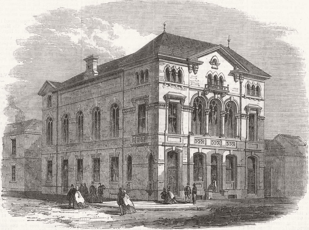 BIRKENHEAD. The Workmen's Hall. Cheshire 1865 old antique print picture