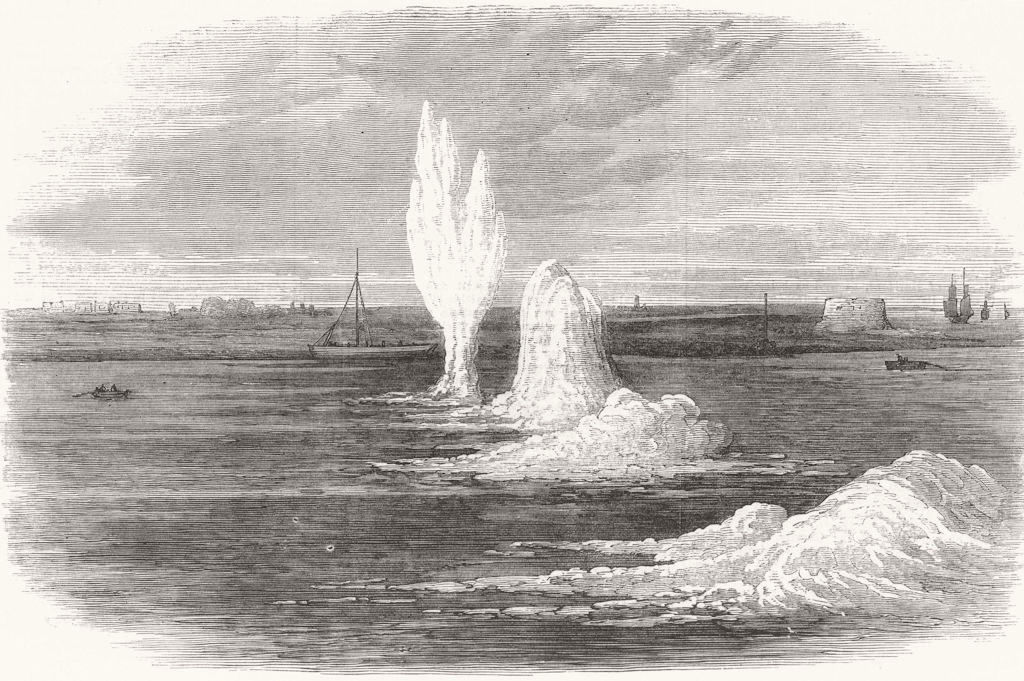 CHATHAM. Siege operations. Explosion of mines under the Medway. Kent 1871