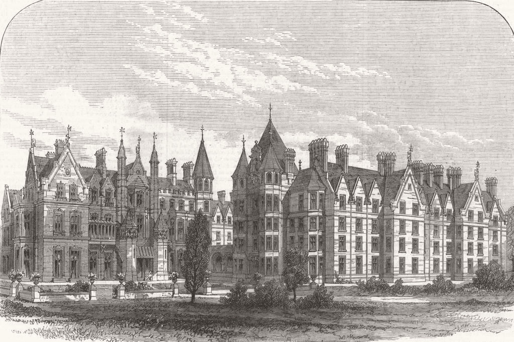 EGHAM. The Royal Indian Engineering College, Cooper's Hill. Surrey 1871 print