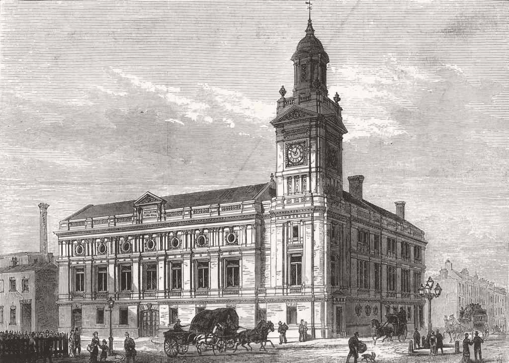 LONDON. The Holborn Town hall 1880 old antique vintage print picture