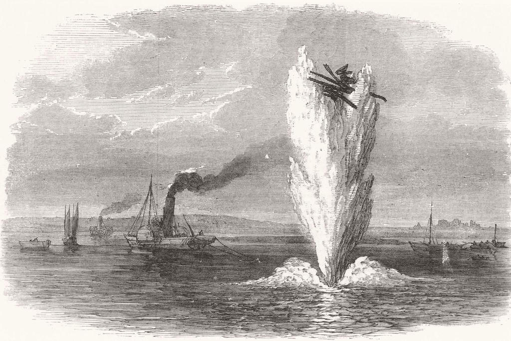 Associate Product CHATHAM. Siege operations. Blowing up rafts on the Medway. Kent 1871 old print