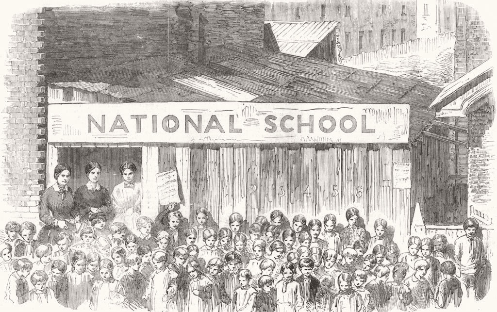 Associate Product LONDON. Plaistow New Town, or Hall's Ville National School-Shed 1857 old print