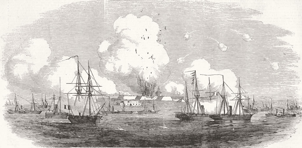 UKRAINE. Bombardment of Fort Arabat 1855 old antique vintage print picture