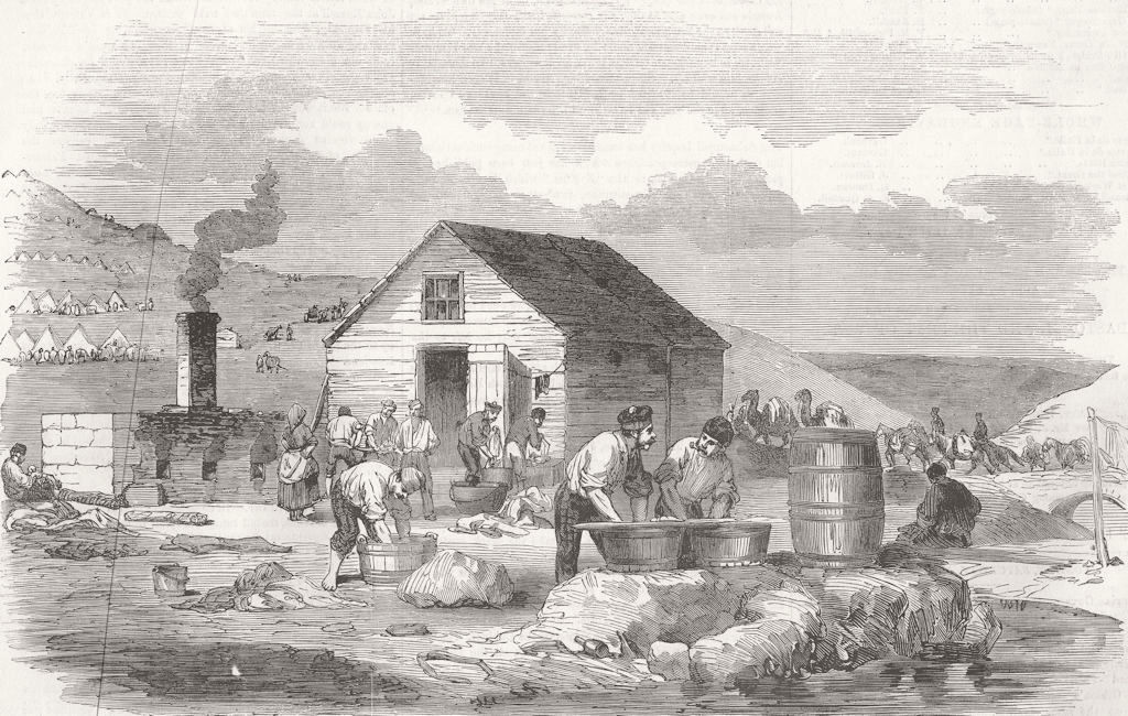 UKRAINE. Washing House, Hospital at Balaklava 1855 old antique print picture
