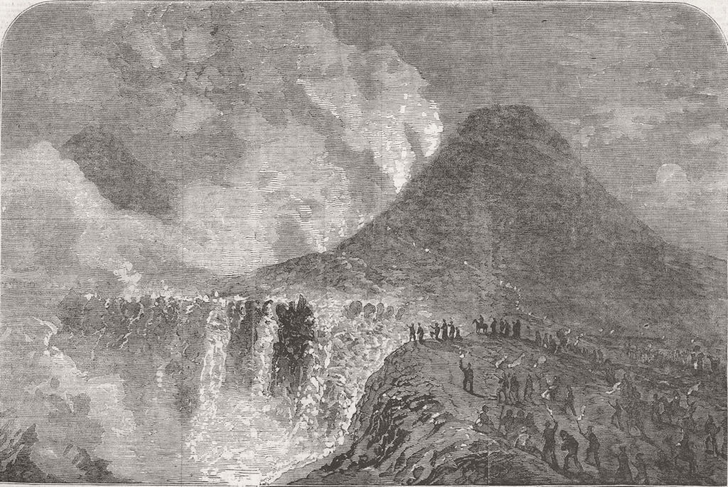 ITALY. Eruption of Vesuvius 1855 old antique vintage print picture