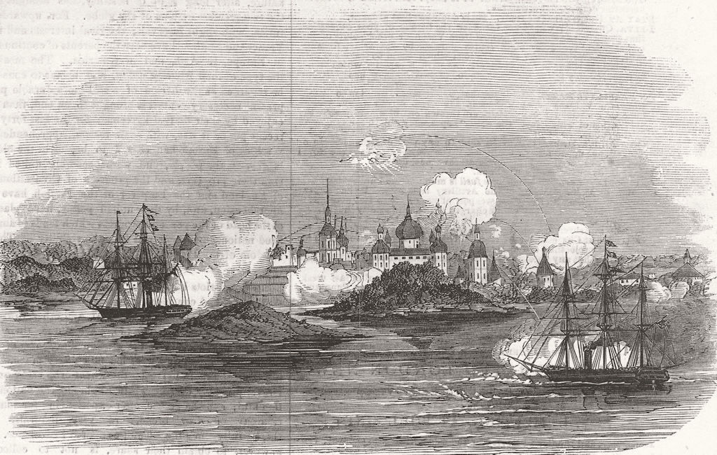 RUSSIA. Attack on Novitska, in the White Sea 1854 old antique print picture