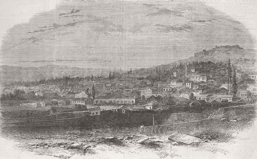 Associate Product TURKEY. Smyrna-View from the West-Turkish Quarter 1862 old antique print