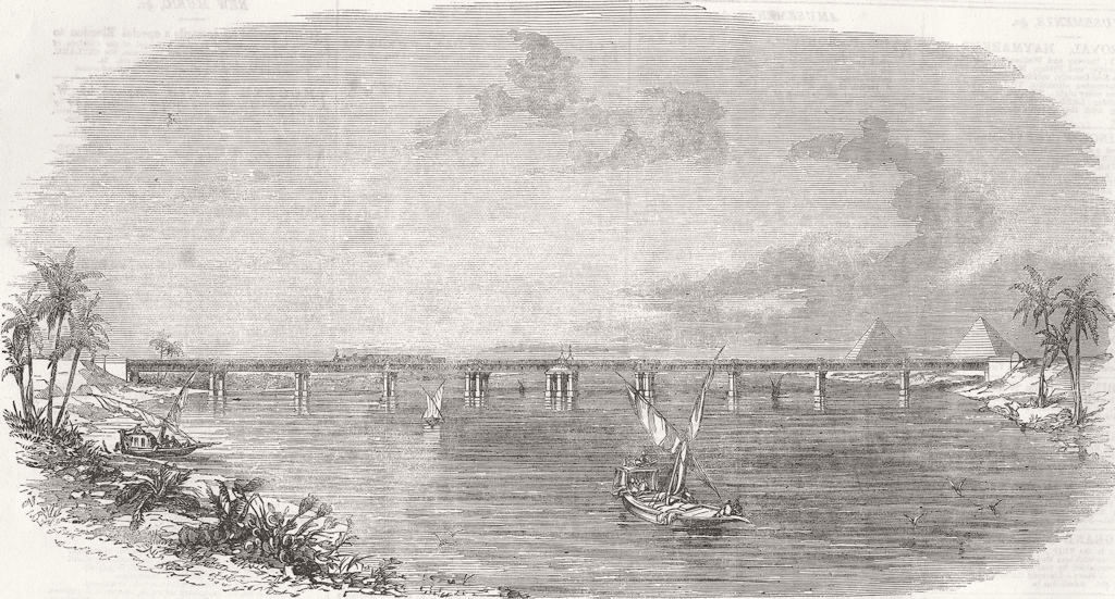 EGYPT. Railway bridge Across The Nile at Benha 1856 old antique print picture